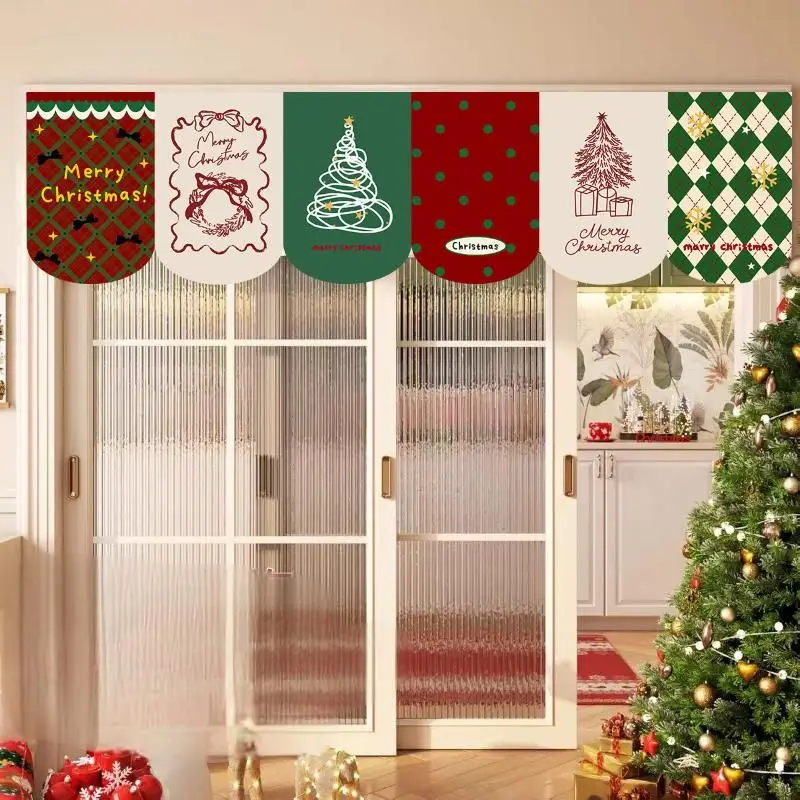 VIKAMA Christmas Triangle Hanging Flag Short Curtain Home Doors and Windows Kitchen Party Scene Decoration Half Curtain