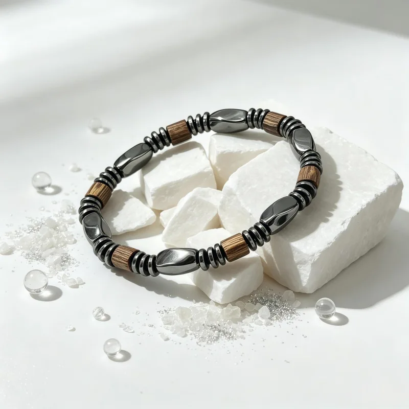 Retro Wood Hematite Beaded Bracelet for Men Vintage Handmade Wooden Black Stone Bracelet Male Fashion Holiday Jewelry Gift