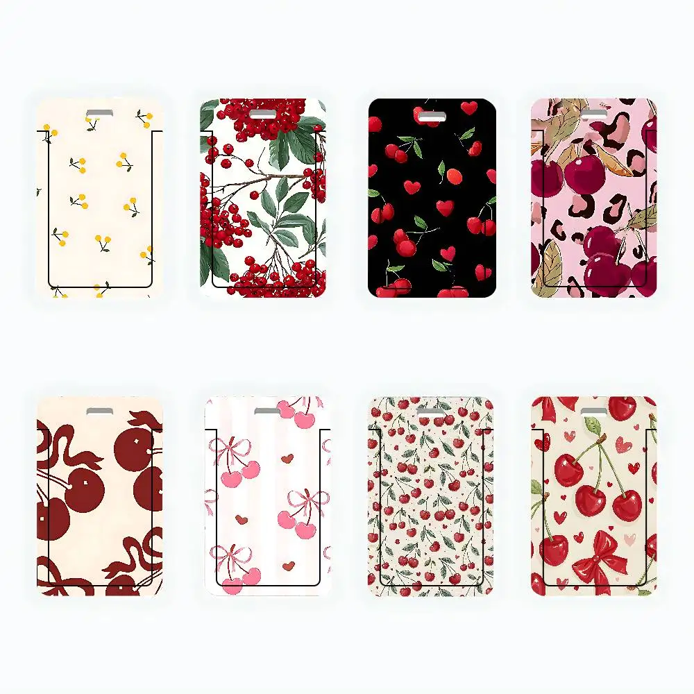 Cute Cherry Pattern ID Card Holder Cute PVC Badge Holder Cartoon Card Cover Student ID Bus Card Case With Clear Window