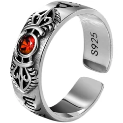 Trendy Crystal Pestle Ring For Men Jewelry Retro Personality 925 Silver Tail Ring Women Finger Accessories Open Size