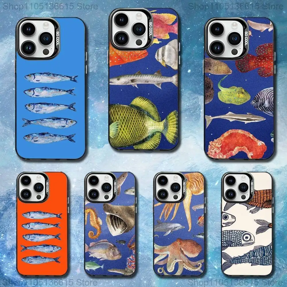 

Fish illustration Sardines Phone Case For iPhone 11,12,13,16,14,15,Mini,Pro,XS,MAX Black Matte Shockproof Cover