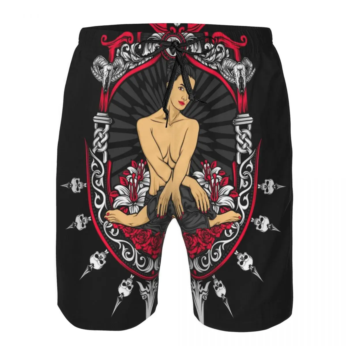 Sexy Charming Girl With Skull Quick Dry Swimming Shorts For Men Swimwear Swimsuit Trunk Bathing Beach Wear