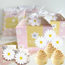 Daisy Paper Cupcake Toppers Hanging Banners Lebals For Daisy Birthday Spring Party Decoration Wedding Gifts Wrapping Supplies