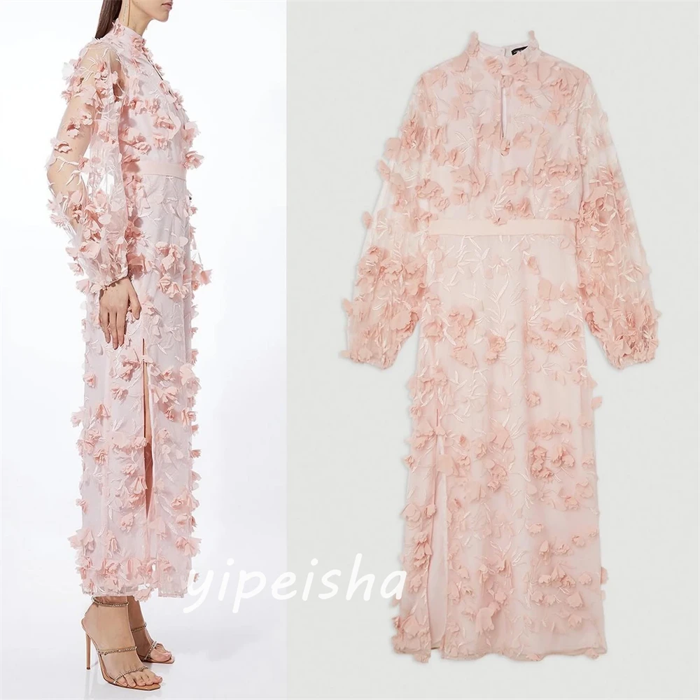 Jiayigong-Robe de Soirée Classique en Tulle, Col Haut, Ligne A, Broderie de Fleurs, sur Mesure, pour Occasions