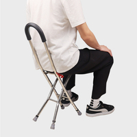 Elderly Walking Stick Stool, Height Adjustable with Sitting Cane Stool, Three-legged Non-slip Folding Crutches