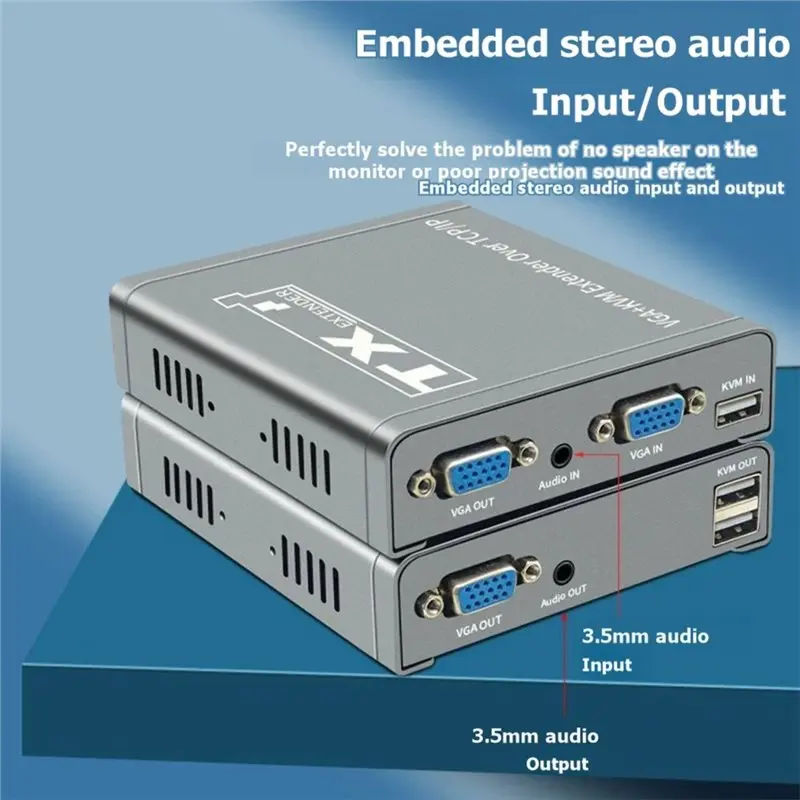 ABJF-VGA KVM Extender Over IP CAT6 Rj45 Cable 200M 1080P VGA Ethernet Extender Transmitter Receiver For USB Mouse Keyboard US Pl