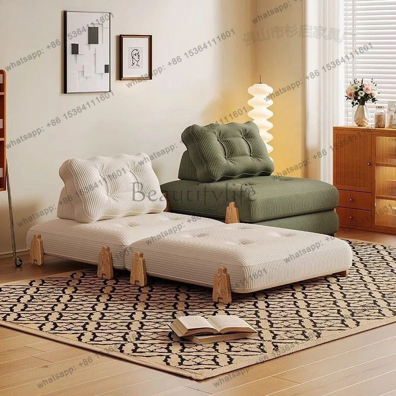 Modular building block foldable combination sofa bed solid wood single dual purpose cream wind lazy sofa