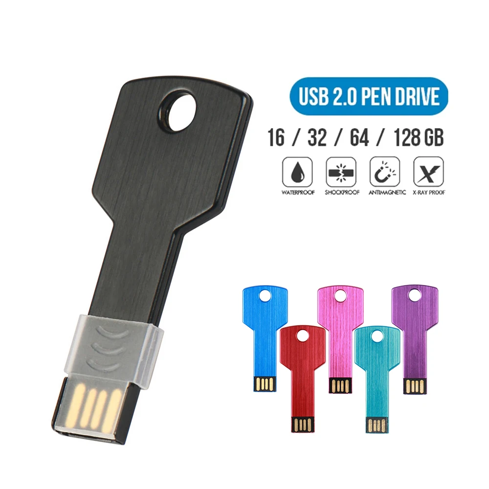 محرك فلاش USB على شكل مفتاح معدني عالي السعة 64 جيجابايت محركات أقلام سوداء عصا فضية أجهزة تخزين ذات سعة حقيقية قرص U عالي السرعة