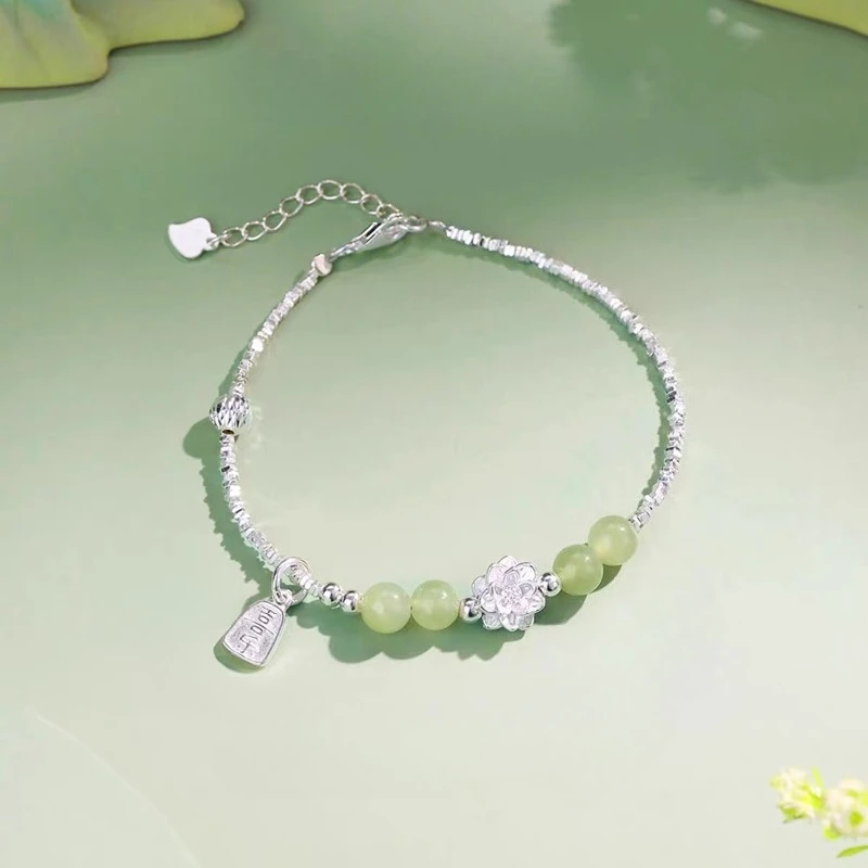 

Chinese Style Lotus Fashionable Blessing Pendant Silver Jewelry Bracelet Exquisite Jewelry Gift Light Luxury Bracelet for Women