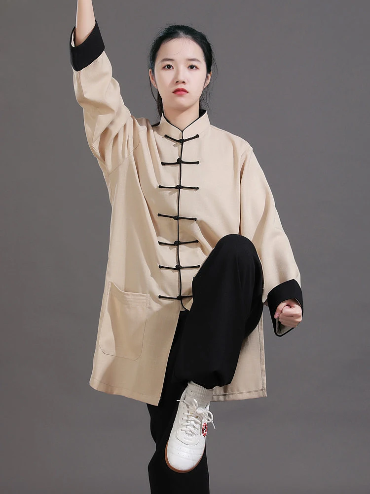 Premium High-End New Unisex Tai Chi Uniform Set Spring Autumn 2026 Cotton Linen Color Block Martial Arts Training Practice