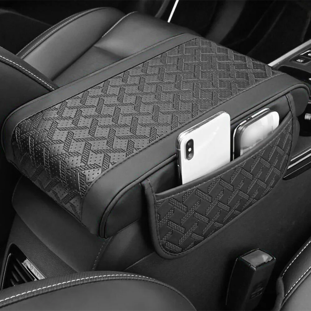 Car Armrest Protector Mat with PU Leather and Side Storage Solutions Compatible with Majority of Sedan and SUV Platforms
