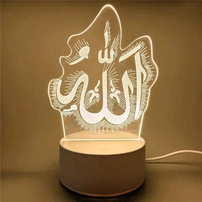 Veilleuse LED en acrylique 3D, fournitures de festival du Ramadan musulman islamique, décoration d'intérieur, ornements EID Mubarak, lampe de chambre, USB 62