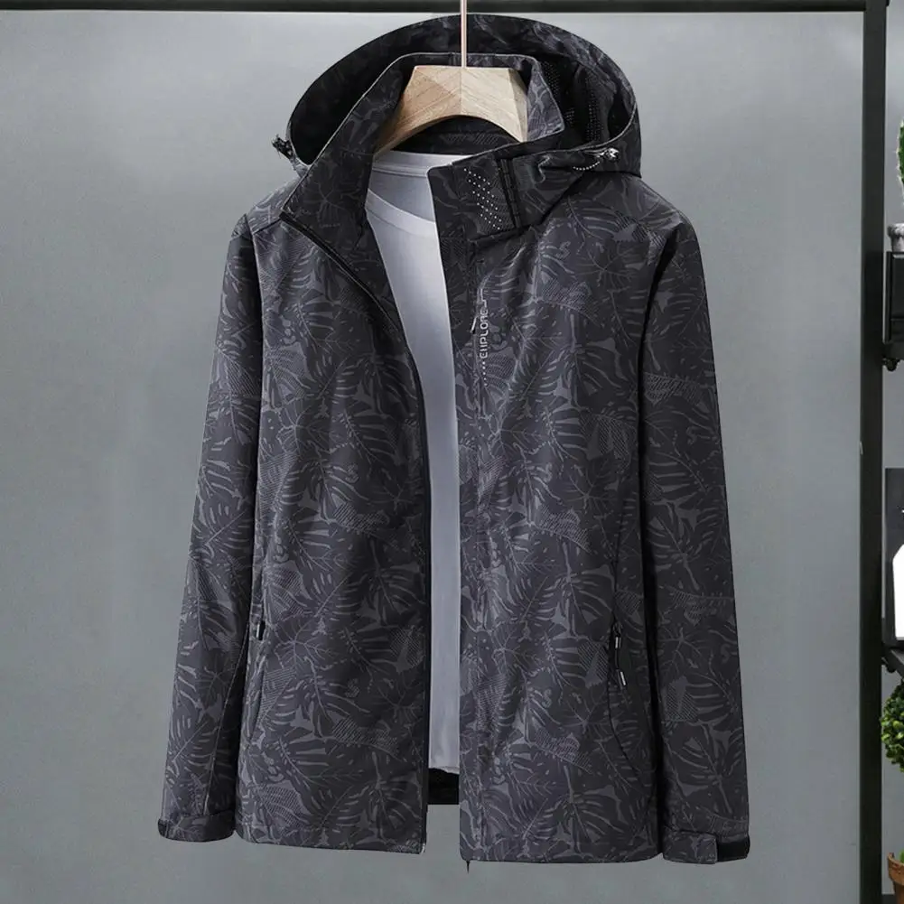 Frauen bedruckte Jacke Kapuze Frauen Jacke Blatt druck wasserdichte Wind jacke Jacke mit Kapuze Reiß verschluss taschen für Frauen für den Herbst