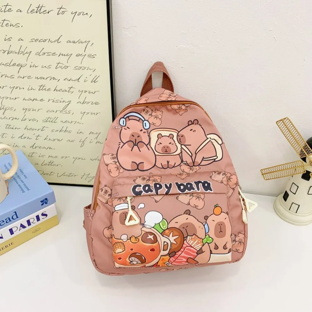 

Thickened Capybara Backpack Nylon Wide Straps Cartoon Animal Daypack Foldable Lightweight Large Capacity School Bag Friends