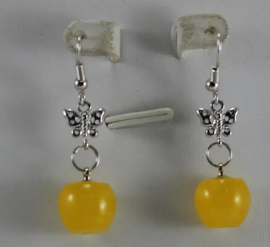 

Женские модные простые милые посеребренные металлические аксессуары-бабочки + серьги с желтым нефритовым яблоком