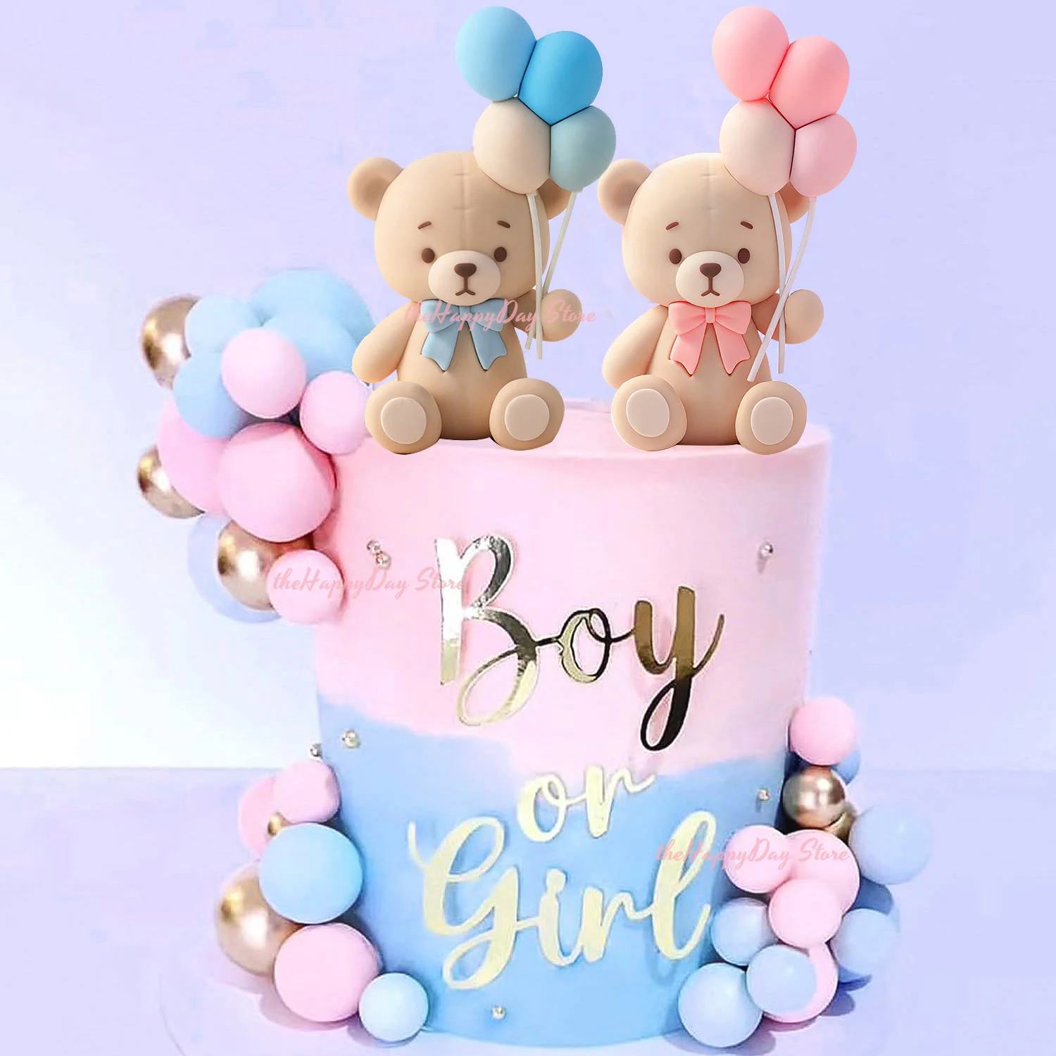 1 SET Gender-Reveal-Kuchen-Dekorationen Boho Bären-Bälle Kuchenaufsätze Oh Baby Jungen Mädchen Babyparty Bären-Geburtstagstorten-Deko – Detail 39