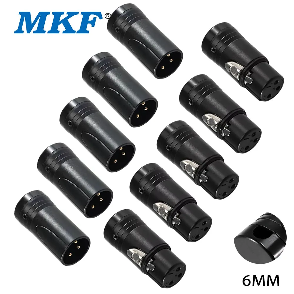 MKF 6MM XLR Male Female Connector 90 Degree Right Angle L Gold Plated 3 Pin DIY Audio Plug for Microphone Mixer Patch Cable