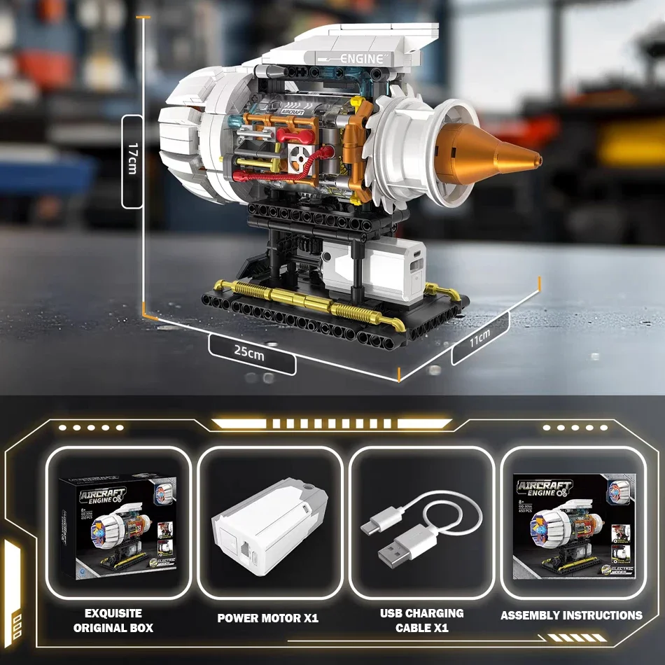 3056 Двигатель самолета, 650 шт., набор моделей строительных блоков, технические MOC с электроприводом, развивающие игрушки, детские рождественские подарки