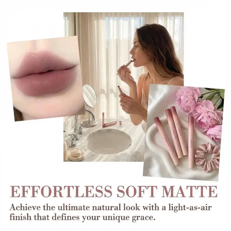 Matte Lip Cream Powder Puff High Coverage Soft Applicator For School And Travel Use