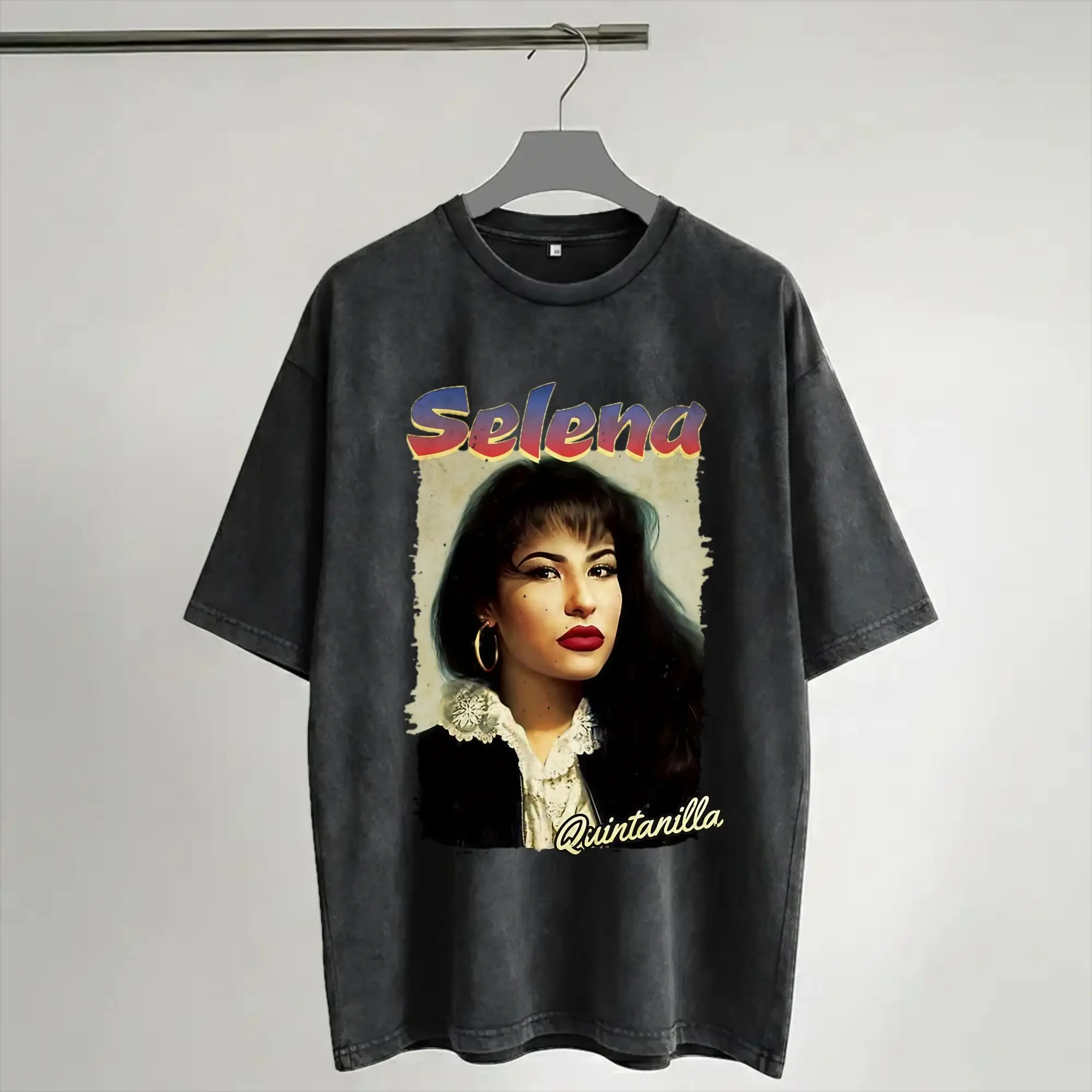 Printed Selena Quintanilla Washed T Shirts Merch Oversize T-Shirts Retro Singer for Men Women Tee