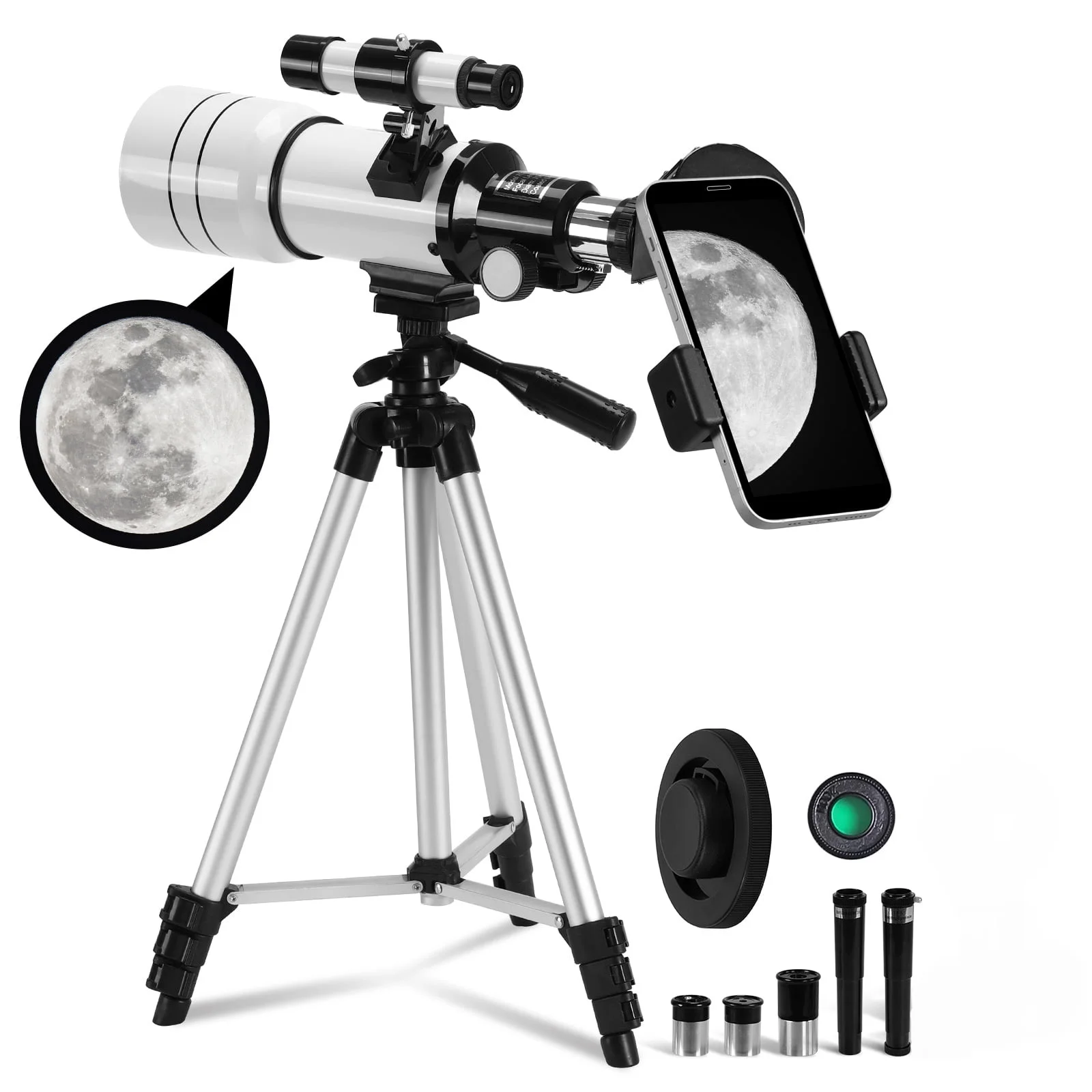 Telescope for Adults & Kids 70mm Aperture Astronomical Refractor Telescopes for Astronomy Beginners (15X-150X), 300mm Portable