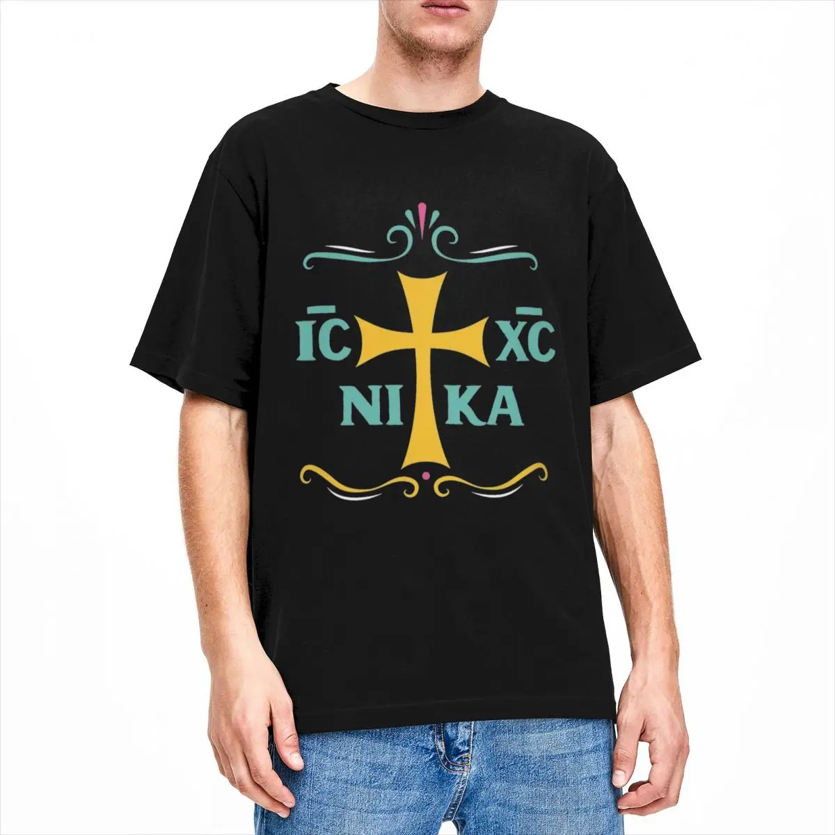 Men's T-Shirts IC XC NIKA Christogram Eastern Orthodox Greek Pure Cotton Tee Shirt Short Sleeve T Shirts O Neck Clothing