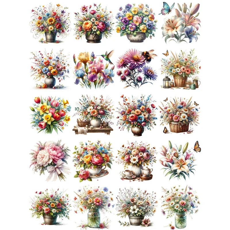 20Pcs/Pack Spring Flowers Sticker DIY Craft Scrapbooking Album Junk Journal Decorative Stickers