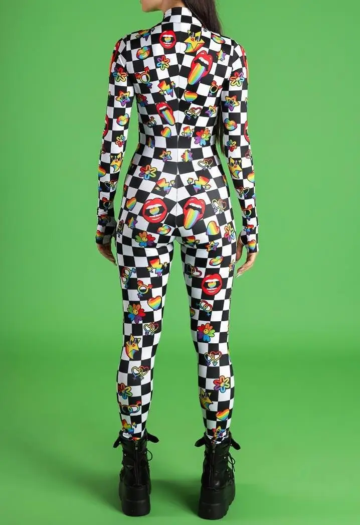 Damen Punk-Print Jumpsuit mit Unregelmäßigen Linien für Erwachsene, Cosplay-Bodysuit für Halloween, Karneval, Party, Auftritt, Radsport, Catsuit, Romper – Detail 12