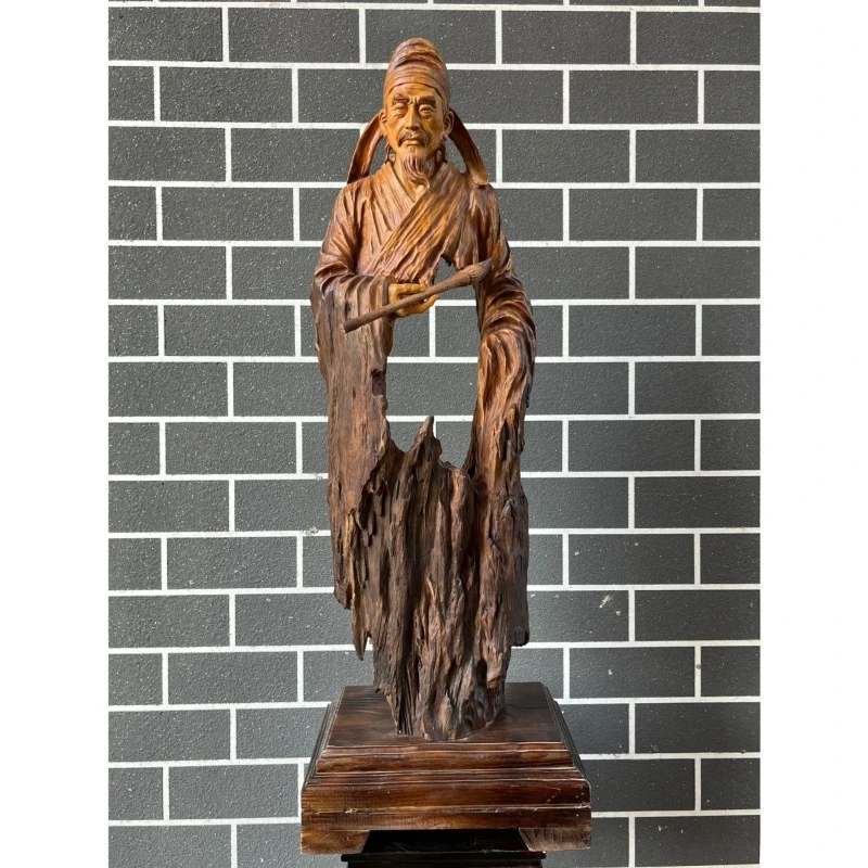

Camphor wood carving Du Fu statue ornament home living room office decoration handicraft ornament