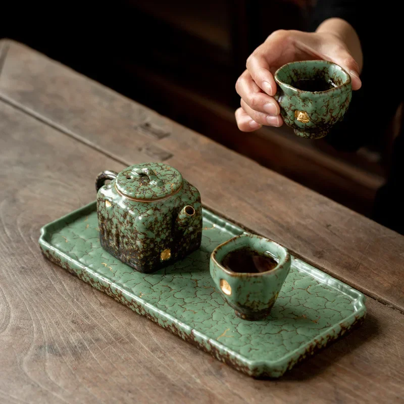 Moss Rock Antique Master Cup, Kiln Transformed Emerald Green Ceramic Kung Fu Tea Cup, Household Single Cup for Tea Ceremony
