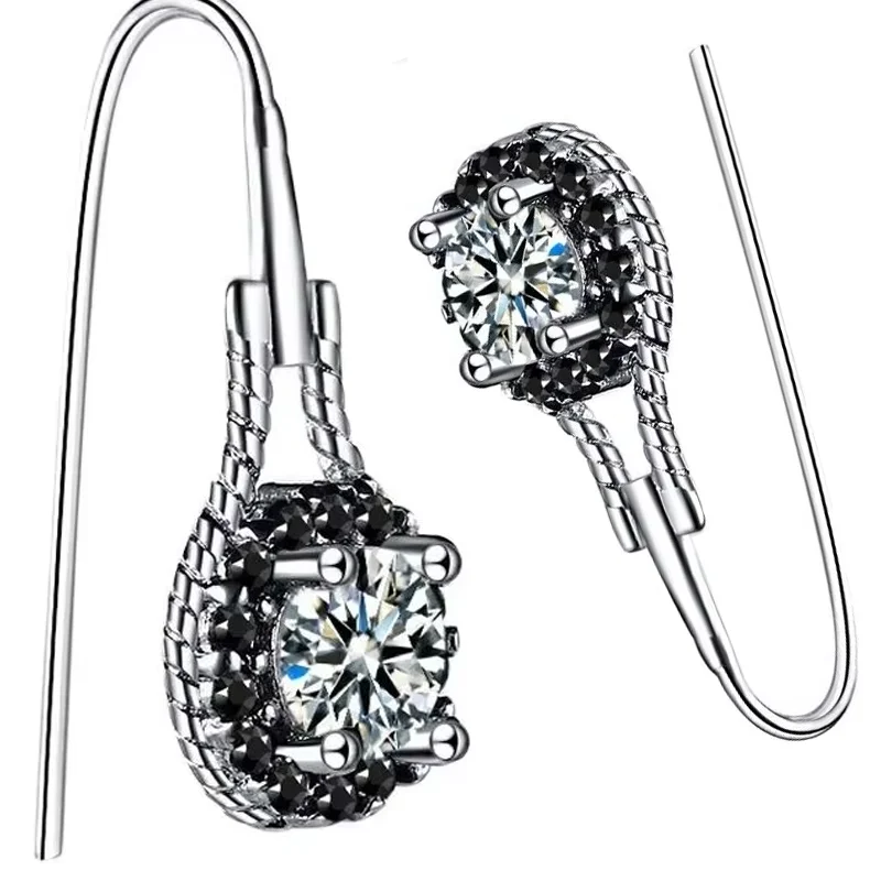 Dangle Earrings Brincos for Women Stamp 925 Sterling Silver Earrings Fine Jewelry Flower Black Spinel Engagement