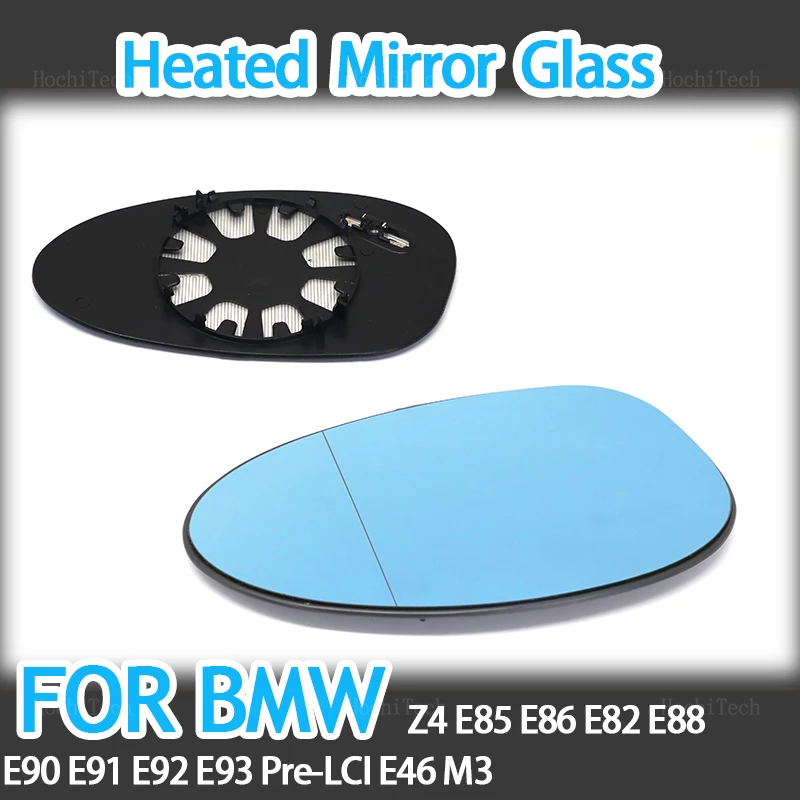 Side Blue Heated Electric Wide Angle Wing Mirror Glass For BMW Z4 E85 E86 1er 3er E82 E88 E90 E91 E92 E93 Pre-LCI E46-M3