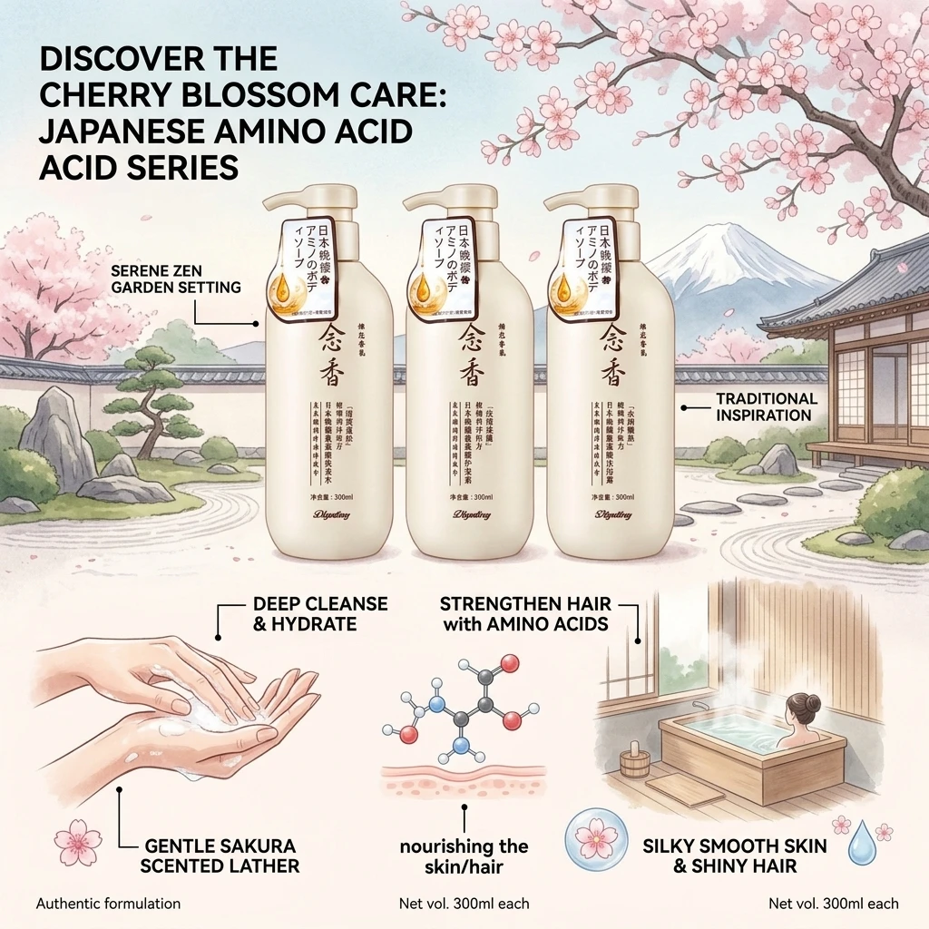 Japanese Evening Cherry Amino Acid Nianxiang Shower Gel Set with Plant Shampoo And Hair Conditioner for Complete Body And Hair C