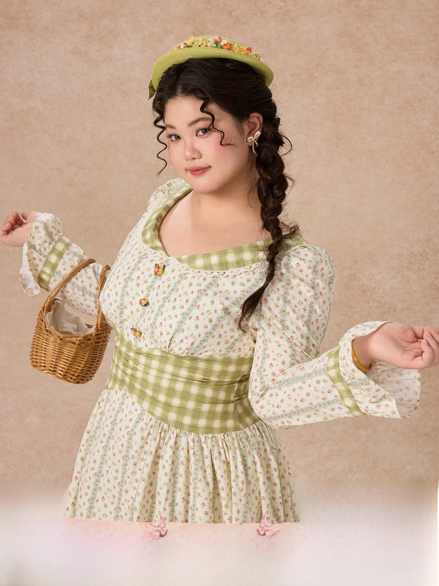 

Женское хлопковое платье большого размера с цветочным принтом, длинным рукавом, в стиле кантри, для повседневной носки, из серии Garden, с молнией, в стиле бохо