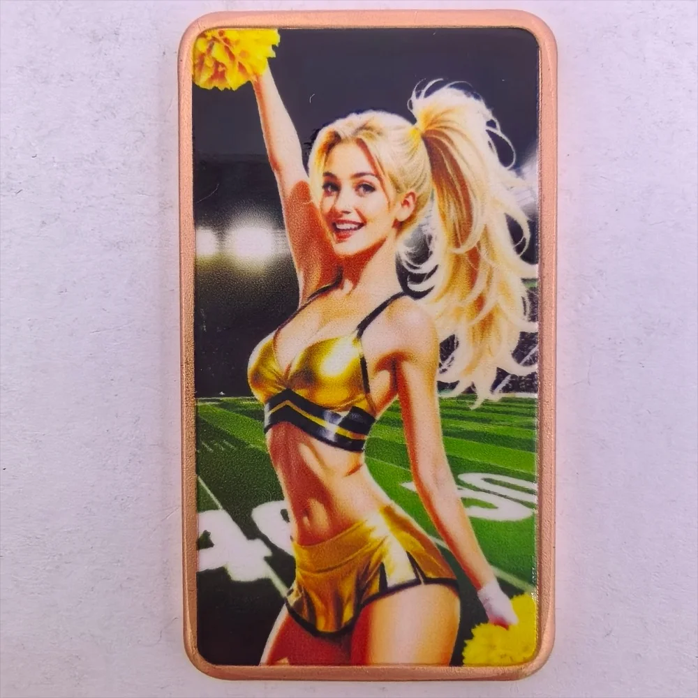 1oz .999 Fine Copper Bar Football Cheerleader Blonde Pin-Up Girl Pom-Poms Colorized Art Bullion Collectible Desk Decor Gift