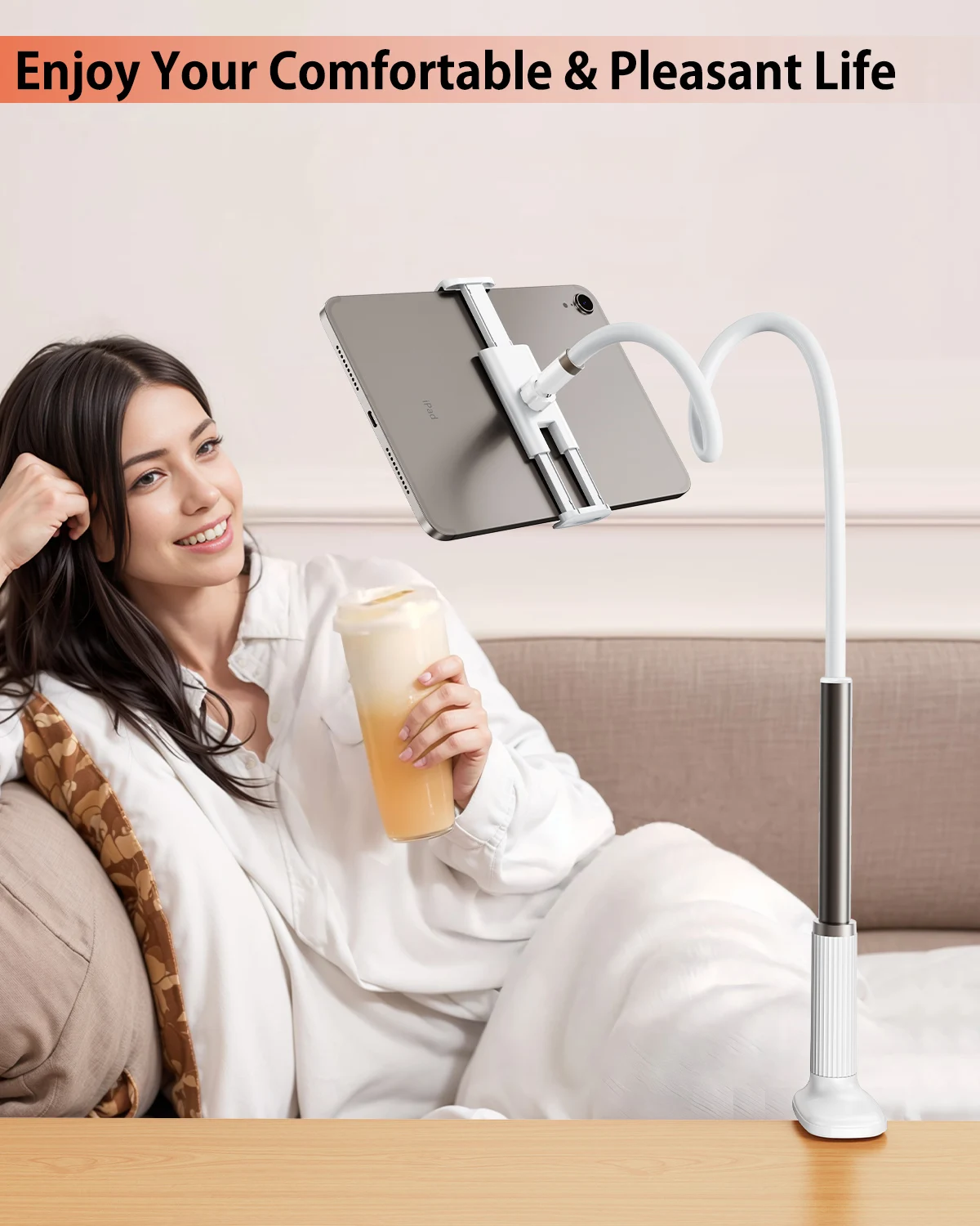 Oatsbasf Gooseneck Tablet Stand Holder Clip Phone Stand with Adjustable Flexible Long Arm for Bed Lazy Bracket 4.7-13