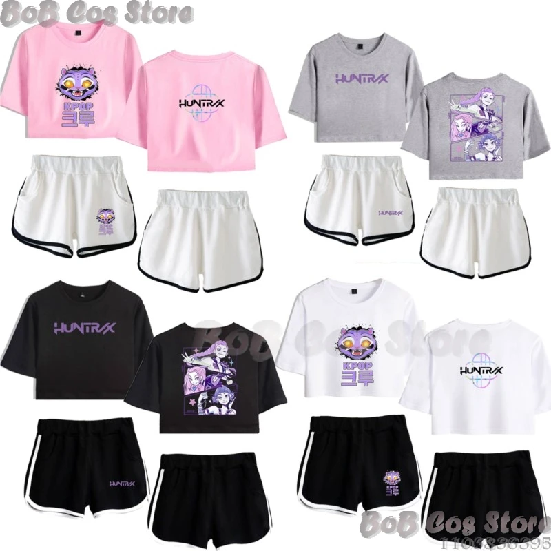 

Demon Hunter Doujin Suit Cosplay Summer Clothes Women Short-sleeved Crop-top Shorts Pink Gtay White Black 4 Colors Halloween Cos
