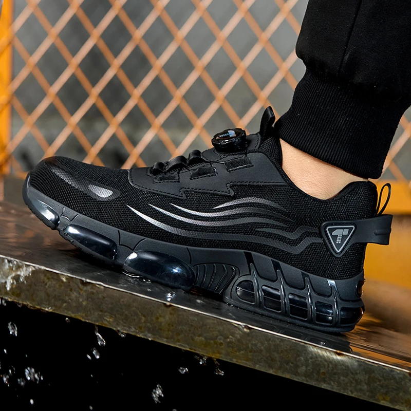 Nuevos zapatos de seguridad con botón giratorio para hombres, zapatos de trabajo antiimpacto y antiperforación, zapatos deportivos de moda para hombres, botas tácticas