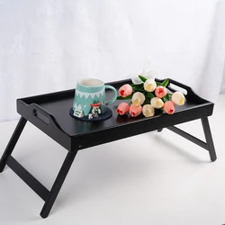 Table pliante multifonctionnelle pour la maison, petite table noire, table à manger en bambou, simple ordinateur