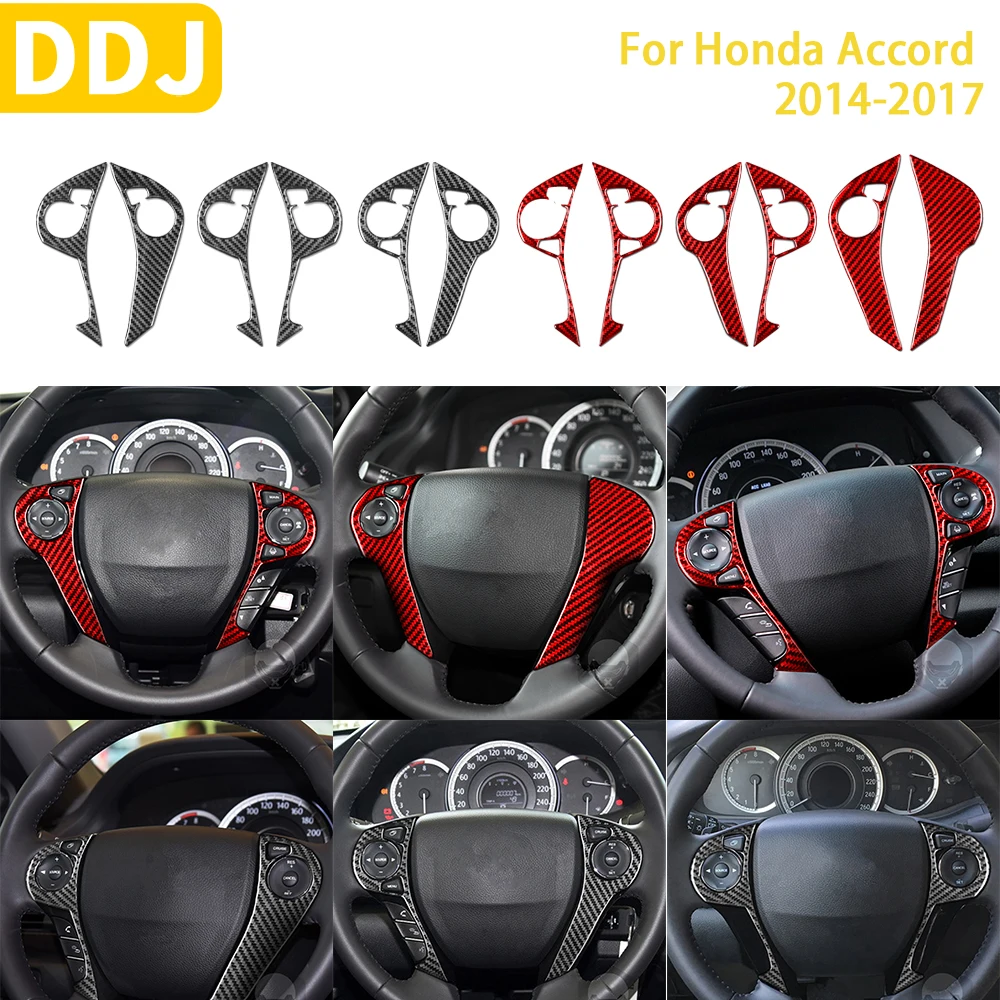 For Honda Accord 9th 2014 2015 2016 2017 Accessories Carbon Fiber Car Interiors Steering Wheel Button Panel Trim Sticker