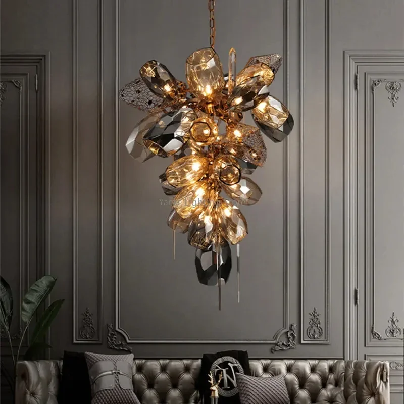 

Modern Luxury Stainless Steel Suspension LED Lamps Living Room Bedroom Aisle Crystal Chandelier Indoor Pendant Lights Free Bulb
