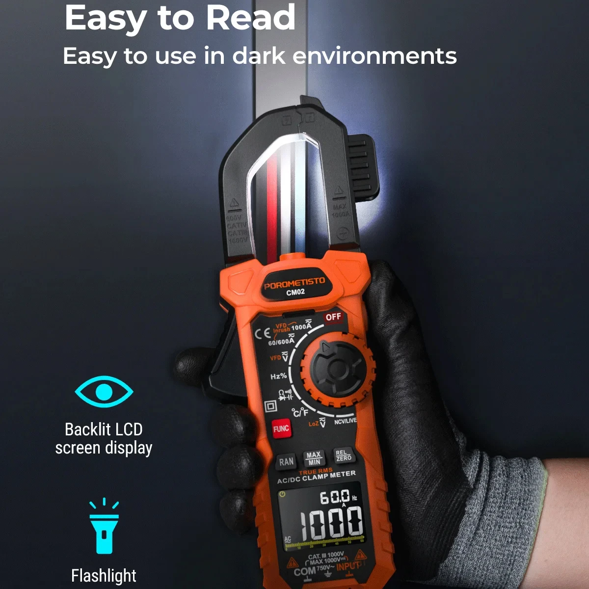 CM02 Digital Clamp Meter Pro 1000A 1000V AC DC Current Clamp True RMS Pliers Ammeter Voltmeter VFD REL Ohm Capacitor Tester