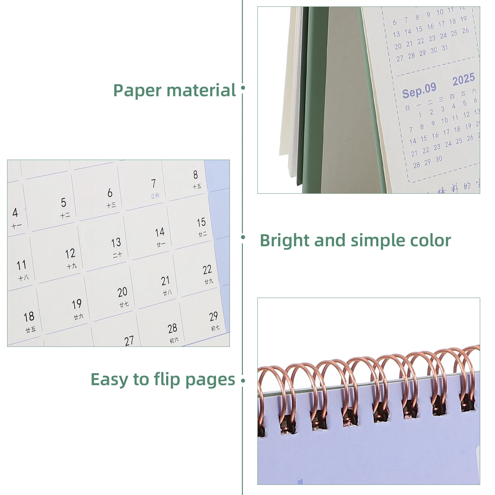 Calendario de escritorio encuadernado en espiral resistente, diseño minimalista moderno, planificador anual para oficina y hogar, calendario de escritorio