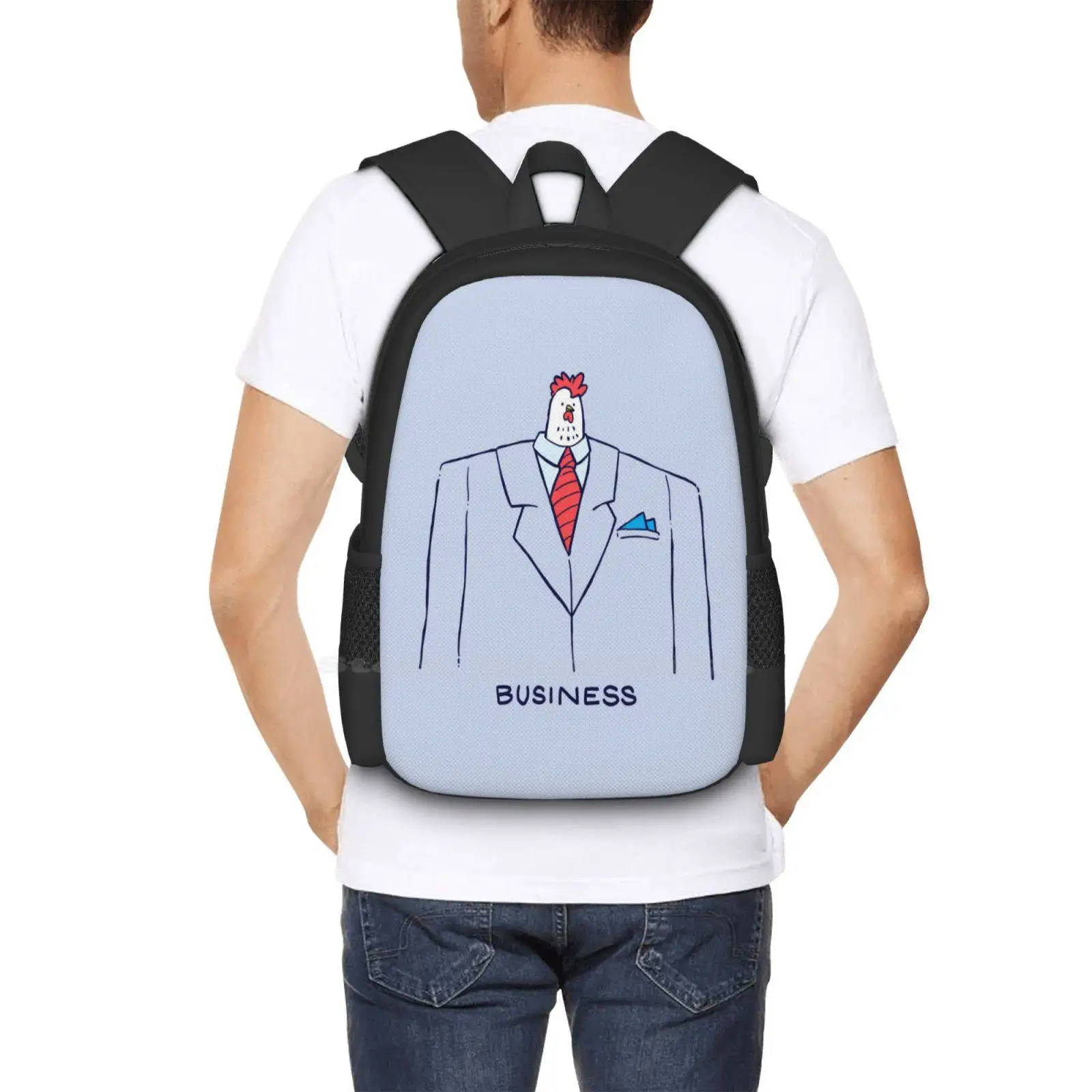 Negócio Frango Padrão Design Bag, Estudante's Mochila, Terno e Gravata Homem de Negócios, Aves de Trabalho, 9 a