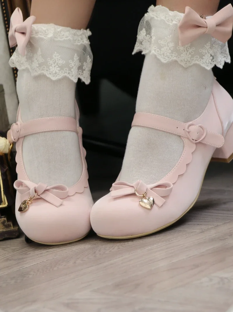 Lolita Style Original Mid Heel Round Head Doll Pumps Sweet Cute Women\'s Macaron Leather Shoes Mid Heels Students