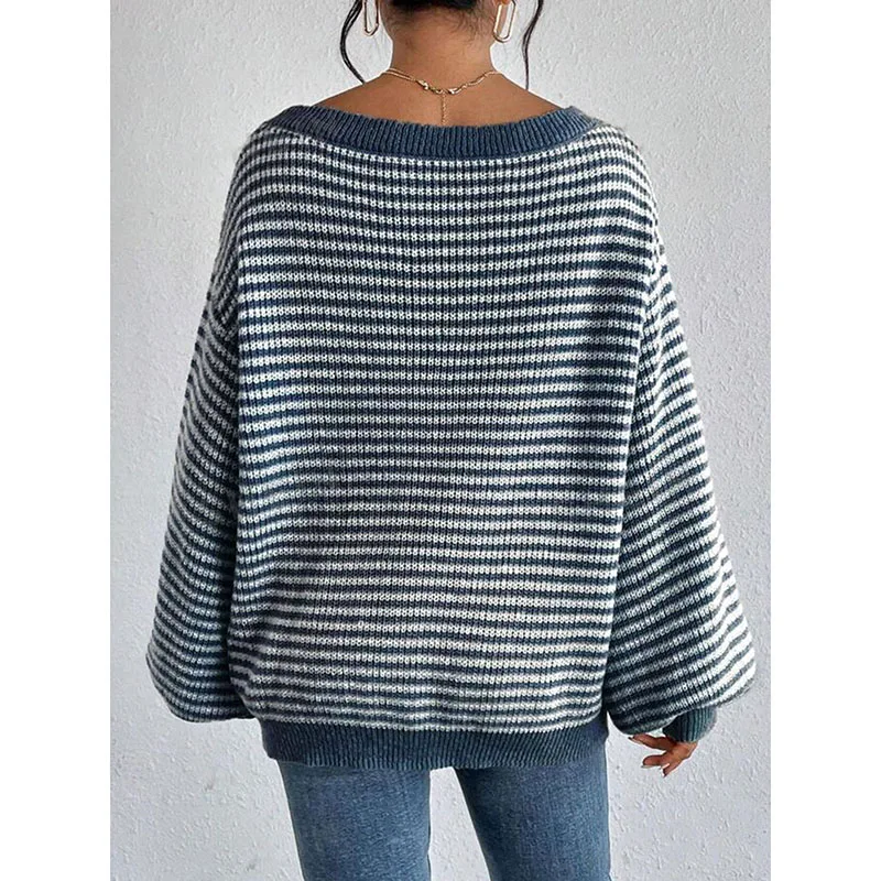 New arrivals for autumn and winter: Women's tops. One-shoulder striped off-the-shoulder knitwear. Drop shoulder sleeves. Lazy an