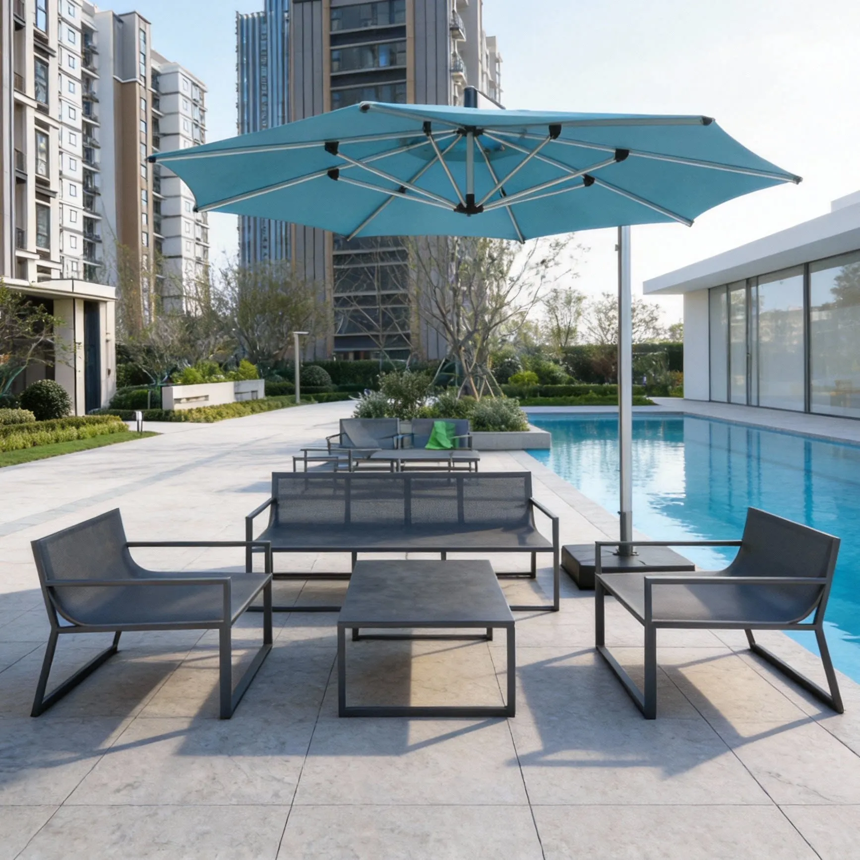 Outdoor Sofa Courtyard Garden Waterproof Sunscreen Aluminum Alloy Sofa Chair Coffee Table Combination Outdoor Open-air Balcony L
