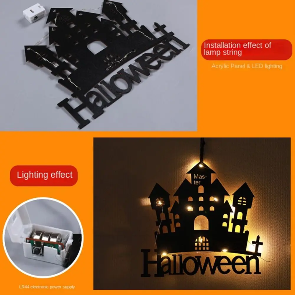 مخيف علامة ترحيب هالوين شنق العلامة ضوء العنكبوت شبح هالوين الباب الأمامي ضوء LED منزل مسكون الدعامة #3