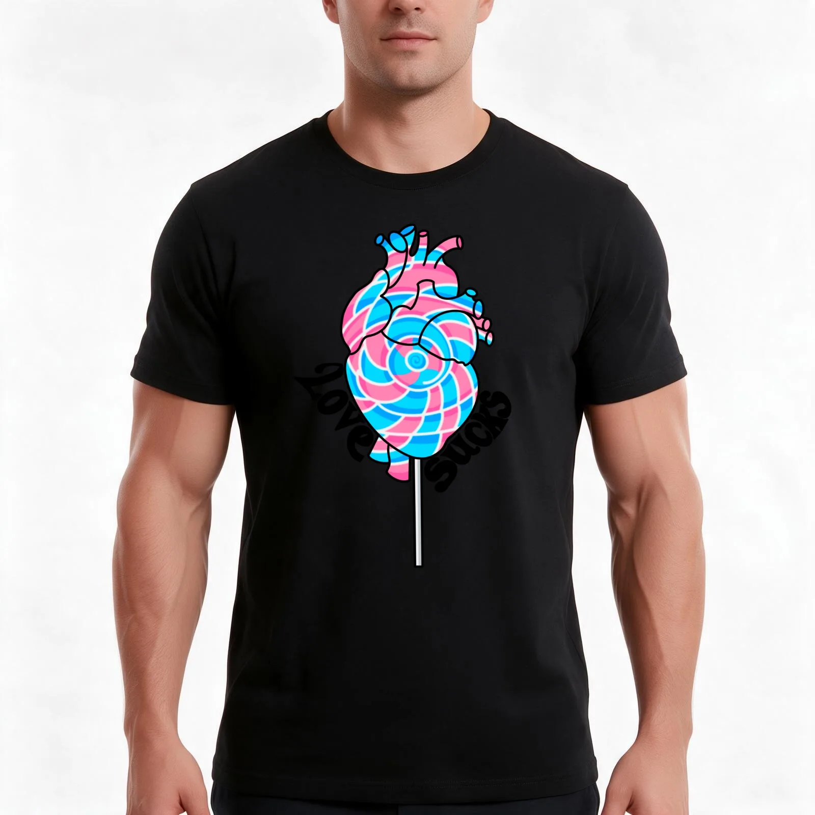 Love Sucks Lollipop T-Shirt, Summer Casual Cotton Tee, Oversized Streetwear Tops, Vintage Graphic Print, Loose Fit Short Sleeve