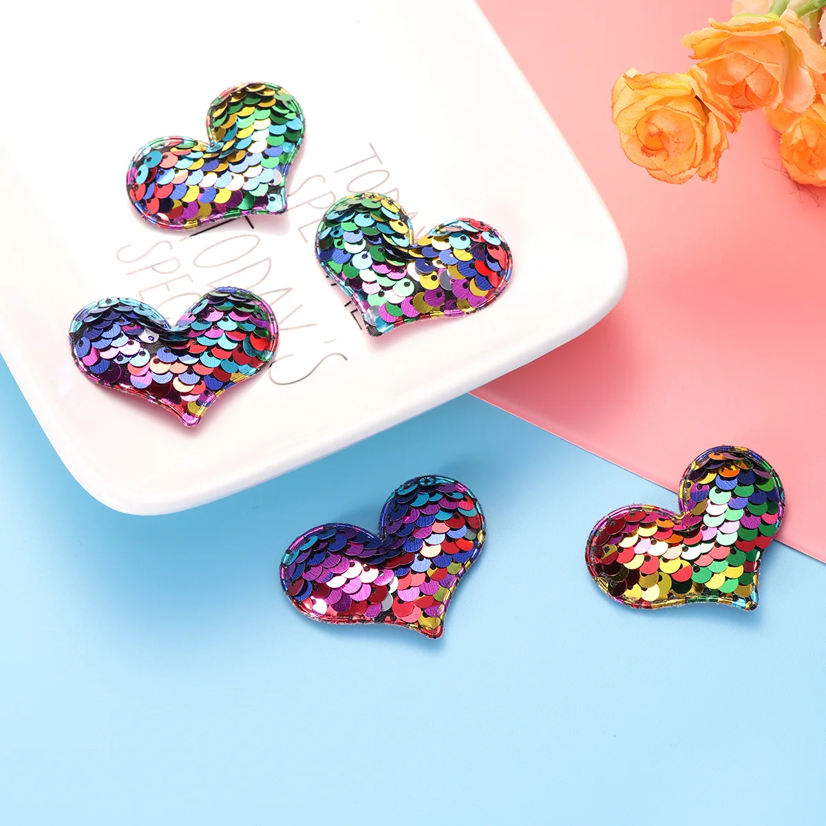 5 Pcs Sewing on Heart Patches Decor Accessories for Sequins Hair Pin DIY Accessary Heart-shaped